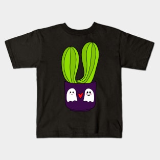 Cute Cactus Design #158: Cacti Couple In Halloween Ghosts Pot Kids T-Shirt